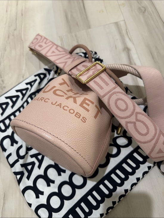 Marc Jacobs Handbags - Marc Jacobs Pink Pebbled Leather Mini Bucket Bag with Logo Strap